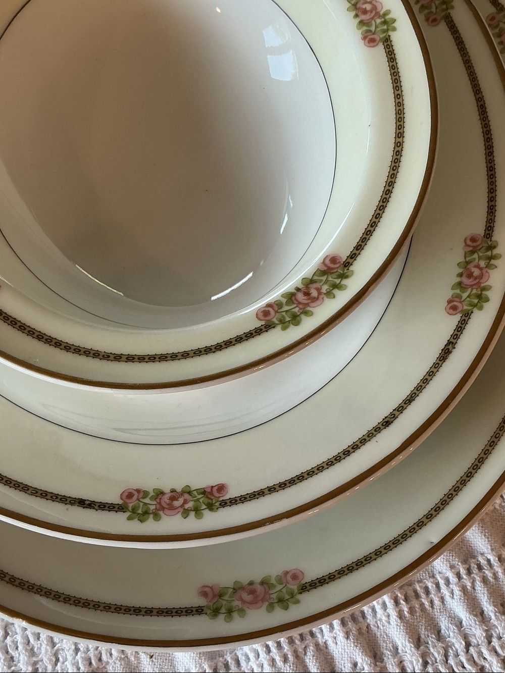 Dinnerware Set with Gold Trim, floral detailing made in France fine china set